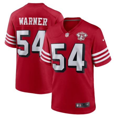 San Francisco 49ers #54 Fred Warner 2021 Scarlet 75th Anniversary Alternate Game Stitched Jersey - Zenithce