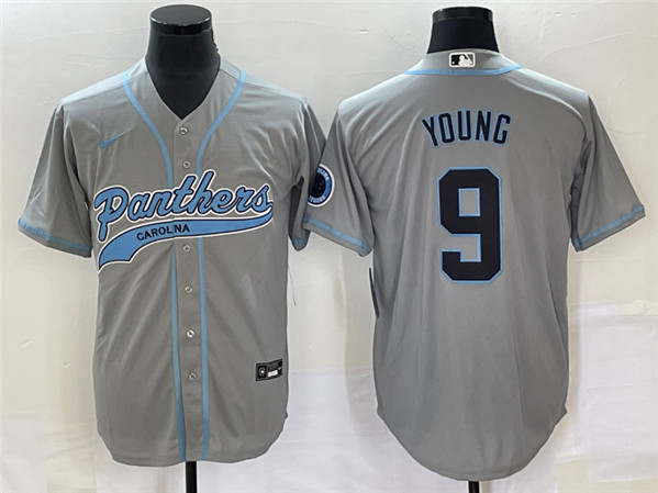 Carolina Panthers #9 Bryce Young Gray With Patch Cool Base Stitched Jersey - Zenithce