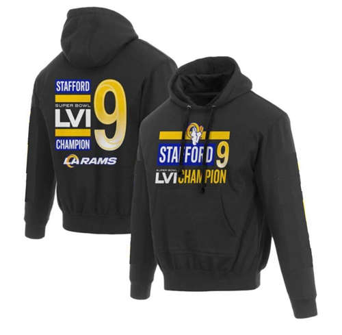 Los Angeles Rams #9 Matthew Stafford 2022 Black Super Bowl LVI Champions Pullover Hoodie - Zenithce