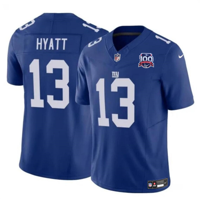 New York Giants #13 Jalin Hyatt Blue 2024 F.U.S.E. 100TH Season Patch Vapor Untouchable Limited Stitched Jersey - Zenithce