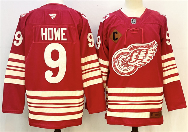 Detroit Red Wings #9 Gordie Howe Red 2025-26 With C Patch Centennial Premium Stitched Jersey - Zenithce