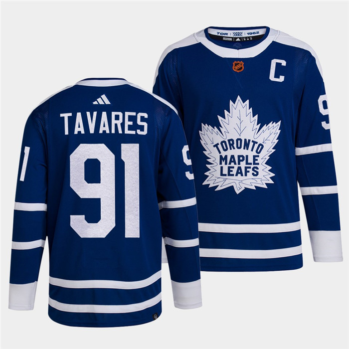Toronto Maple Leafs Black #91 John Tavares Blue 2022 Reverse Retro Stitched Jersey - Zenithce