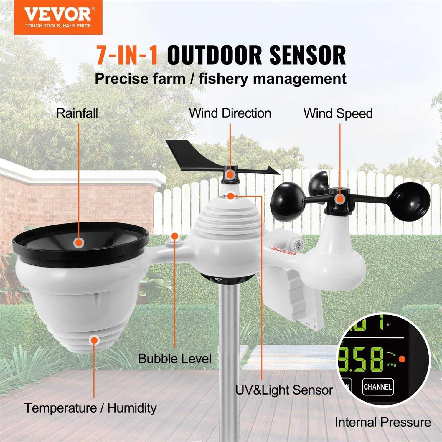 VEVOR 7-in-1 Wi-Fi Weather Station 7.5 in Color Display - Zenithce