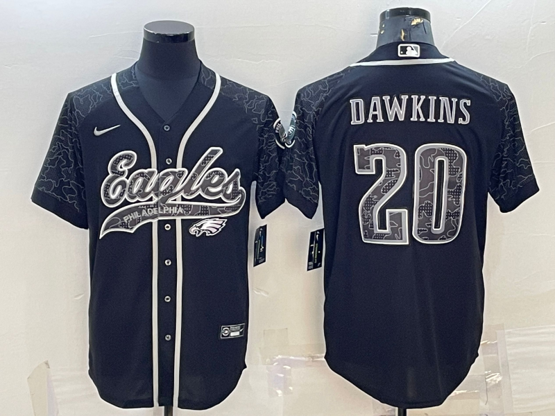 Philadelphia Eagles #20 Brian Dawkins Black Reflective With Patch Cool Base Stitched Baseball Jersey - Zenithce