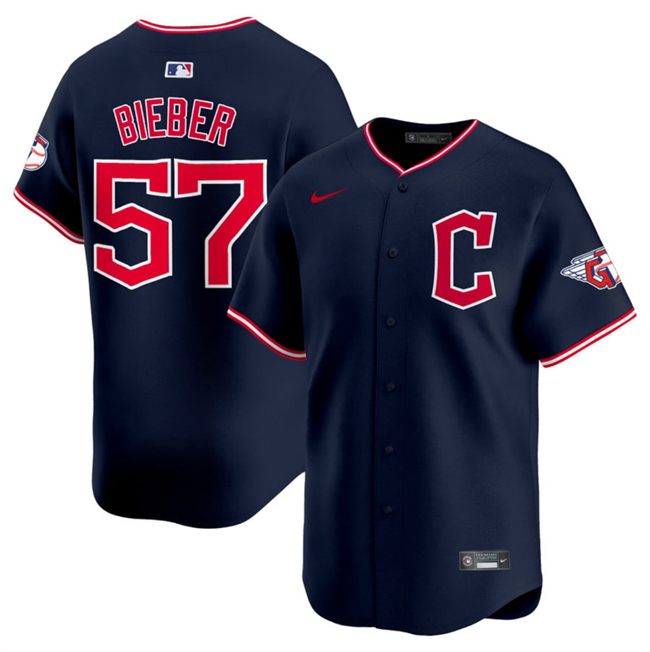 Cleveland Guardians #57 Shane Bieber Navy 2025 Alternate Limited Stitched Jersey - Zenithce