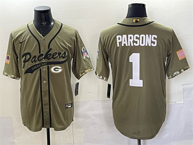 Green Bay Packers #1 Micah Parsons Olive Salute to Service Cool Base Stitched Jersey - Zenithce