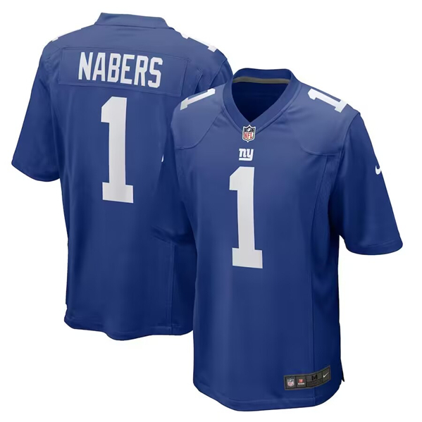 New York Giants #1 Malik Nabers Royal 2024 First Round Pick Stitched Game Jersey - Zenithce