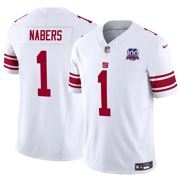 New York Giants #1 Malik Nabers White 2024 Draft F.U.S.E. 100TH Season Patch Vapor Untouchable Limited Stitched Jersey - Zenithce