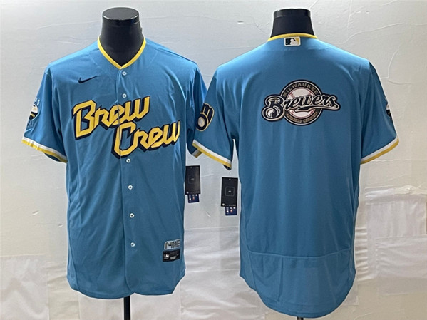 Milwaukee Brewers Powder Blue Team Big Logo City Connect Flex Base Stitched Jersey - Zenithce