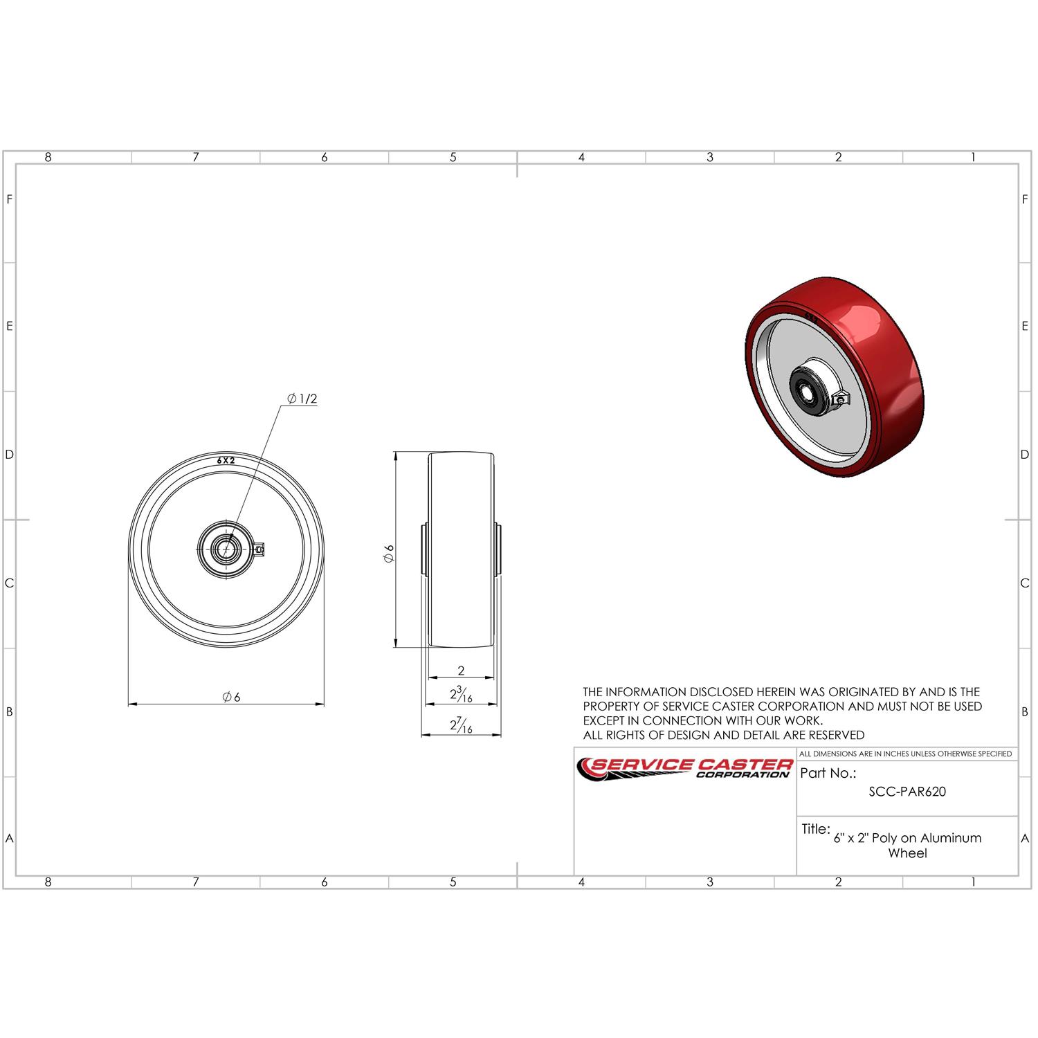 Service Caster 6 x 2 Polyolefin Wheel Only with Roller Bearing - Zenithce