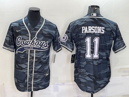 Dallas Cowboys #11 Micah Parsons Gray Camo With Patch Cool Base Stitched Baseball Jersey - Zenithce