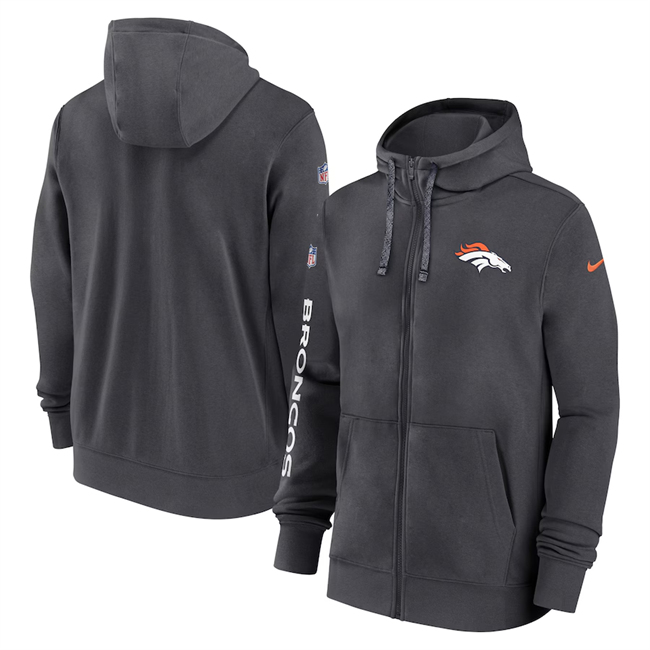 Denver Broncos Heather Charcoal 2024 Team Full-Zip Hoodie - Zenithce
