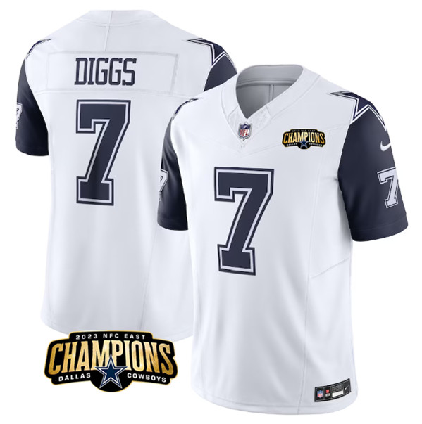 Dallas Cowboys #7 Trevon Diggs White Navy 2023 F.U.S.E. NFC East Champions Patch Stitched Jersey - Zenithce