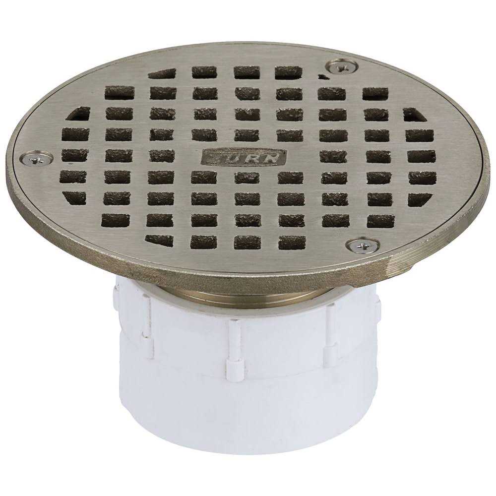 Zurn FD2-PV3 FD2 Adjustable PVC Floor Drain with 5 Round Nickel Bronze Head, Deck Plate, and 3 - Zenithce