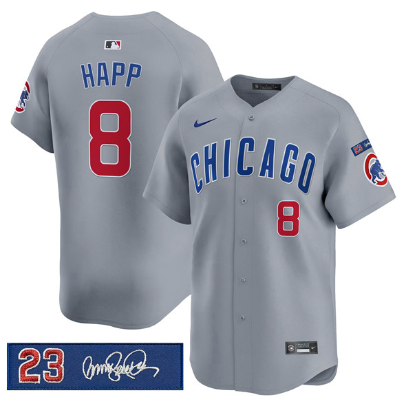 Chicago Cubs #8 lan Happ Gray 'Ryne Sandberg Tribute' Vapor Limited V3 Stitched Jersey - Zenithce