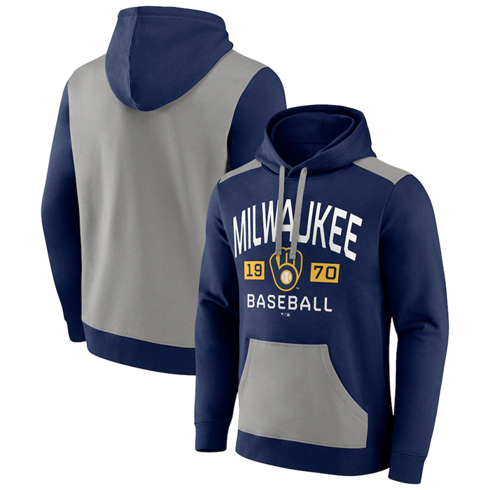 Milwaukee Brewers Navy Grey Chip In Pullover Hoodie - Zenithce