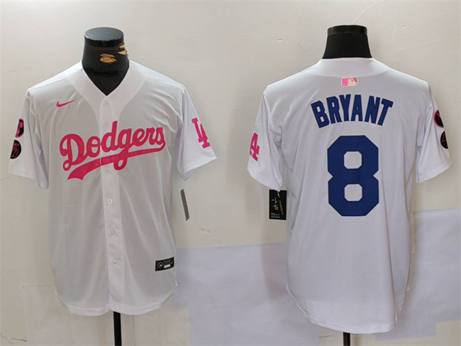 Los Angeles Dodgers #8 Kobe Bryant White Pink Vin Kobe Patch Stitched Jersey - Zenithce