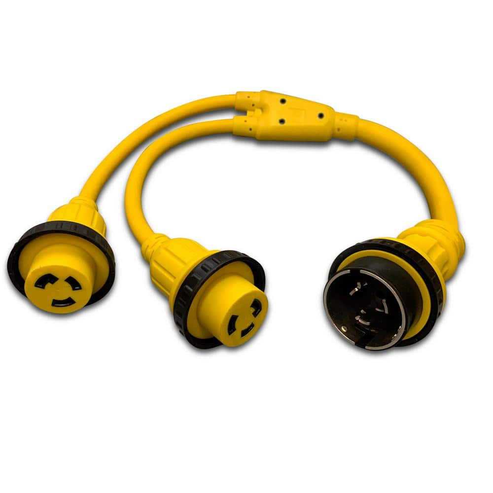 Halex 3 ft. 10/3 30 Amp Male to Two 50 Amp Females Marine Shore Power Y-Adapter - Zenithce