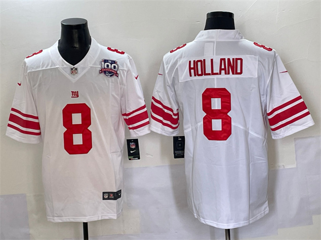New York Giants #8 Jevon Holland White 2025 With 100th Season Patch Vapor Untouchable Limited Stitched Jersey - Zenithce