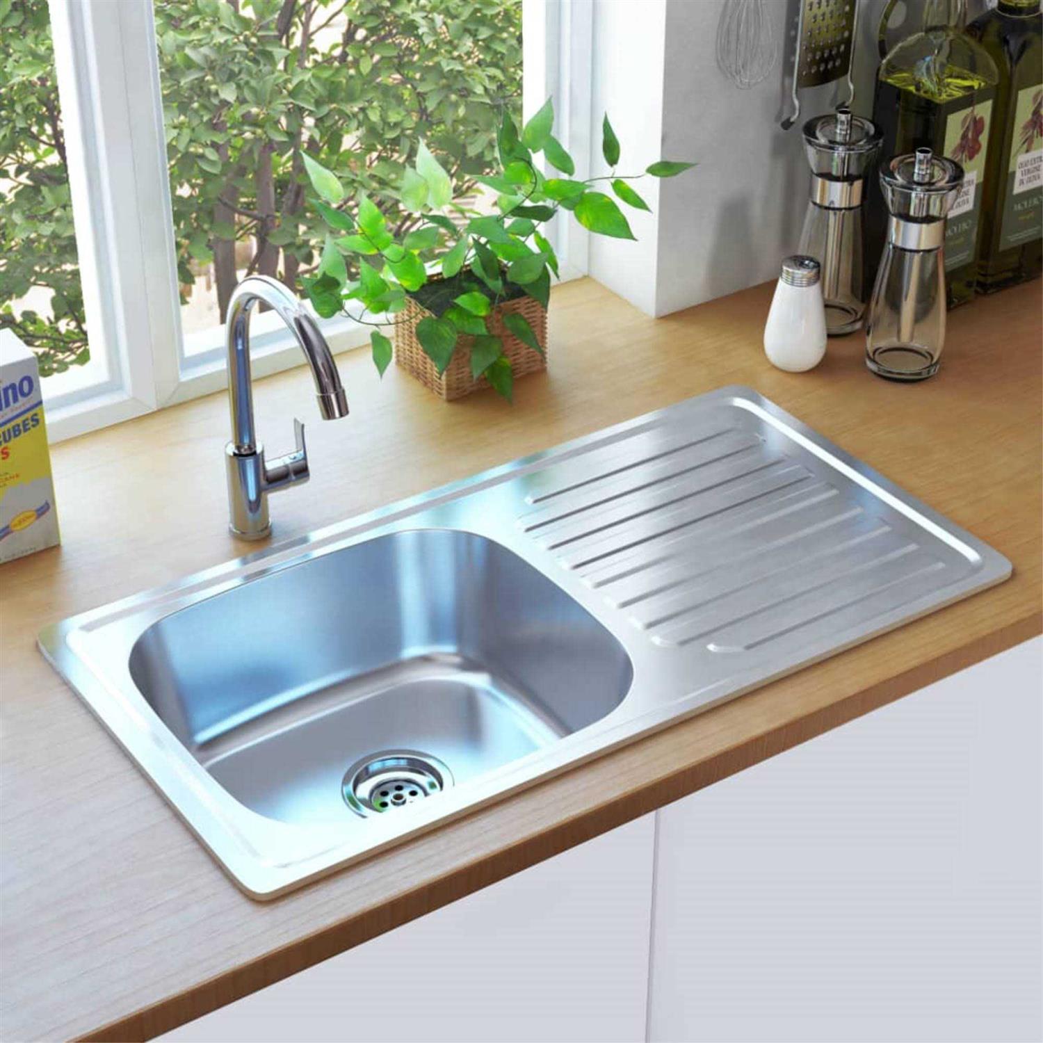 vidaXL Kitchen Sink with Drainer Set Silver 39.4×23.6×6.1 Stainless Steel - Zenithce