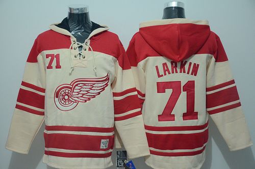 Red Wings #71 Dylan Larkin Cream Sawyer Hooded Sweatshirt Stitched Jersey - Zenithce
