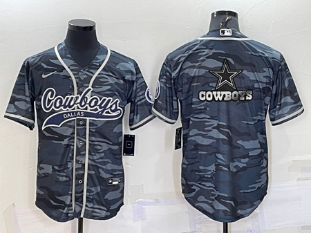 Dallas Cowboys Blank Gray Camo Team Big Logo With Patch Cool Base Stitched Baseball Jersey - Zenithce