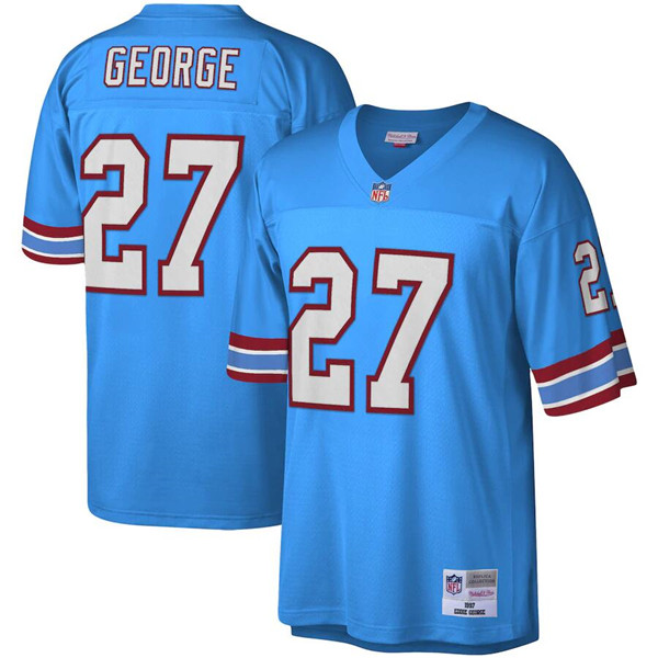 Tennessee Oilers #27 Eddie George Mitchell Ness Light Blue Throwback Stitched Jersey - Zenithce