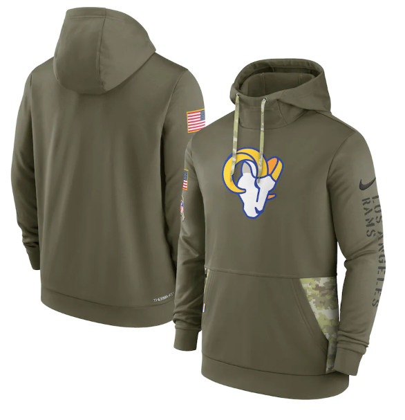 Los Angeles Rams 2022 Olive Salute To Service Therma Performance Pullover Hoodie - Zenithce