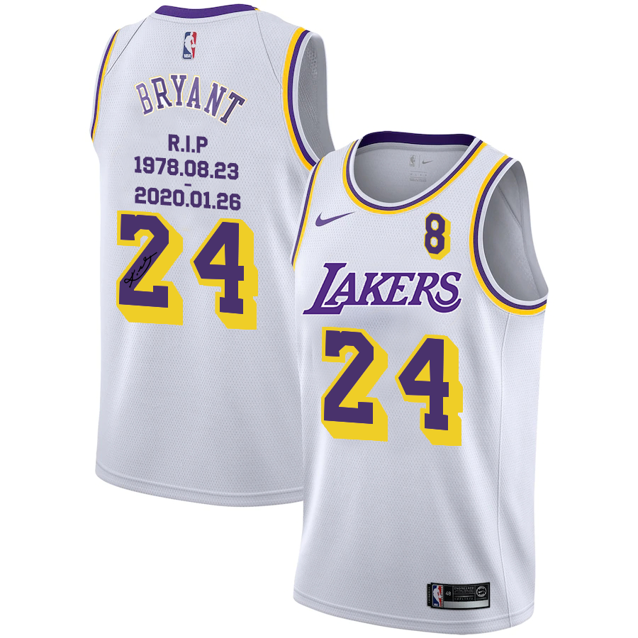 Los Angeles Lakers #24 Kobe Bryant White R.I.P Signature Swingman Jerseys - Zenithce