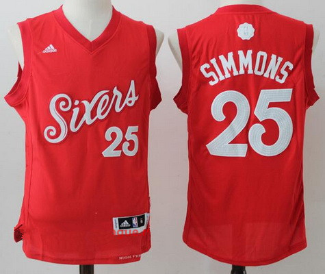 Philadelphia 76ers #25 Ben Simmons Red adidas Red 2016 Christmas Day Stitched Swingman Jersey - Zenithce