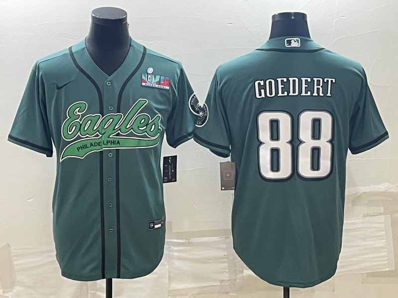 Philadelphia Eagles #88 Dallas Goedert Green With Super Bowl LVII Patch Cool Base Stitched Baseball Jersey - Zenithce