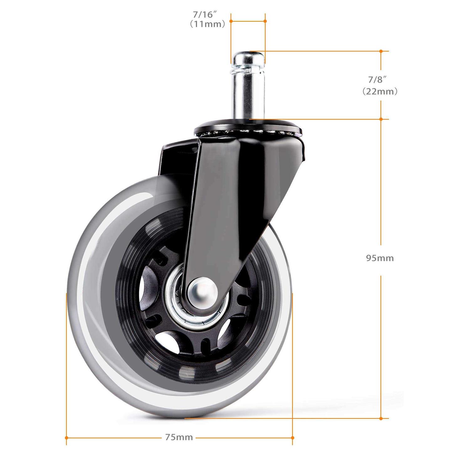 Office Chair Caster Wheels 2 inch Plug-in 11x22mm Office Chair Replacement Wheels-Smooth&Safe for Hardwood,Tile and Carpet Floors-Universal Fit - Zenithce
