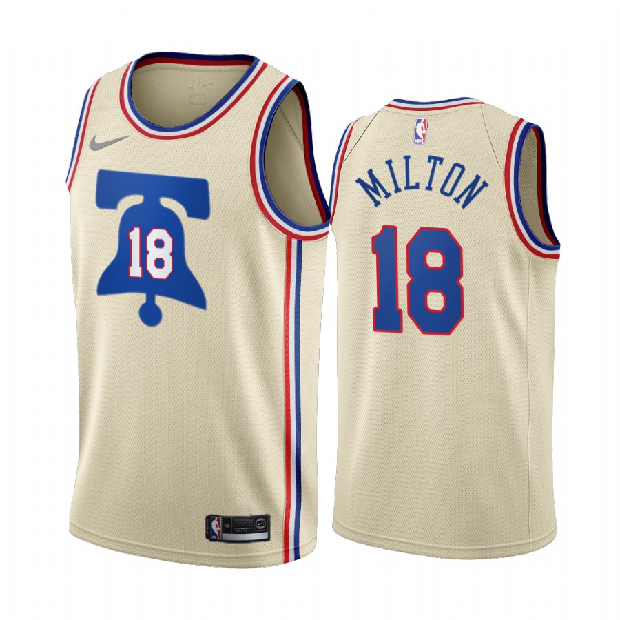 Philadelphia 76ers #18 Shake Milton Cream Swingman 2020-21 Earned Edition Jersey - Zenithce