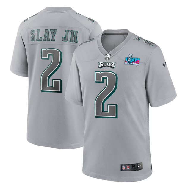 Philadelphia Eagles #2 Darius Slay Jr. Grey Super Bowl LVII Patch Atmosphere Fashion Stitched Game Jersey - Zenithce
