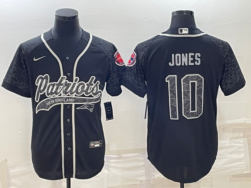 New England Patriots #10 Mac Jones Black Reflective With Patch Cool Base Stitched Baseball Jersey - Zenithce