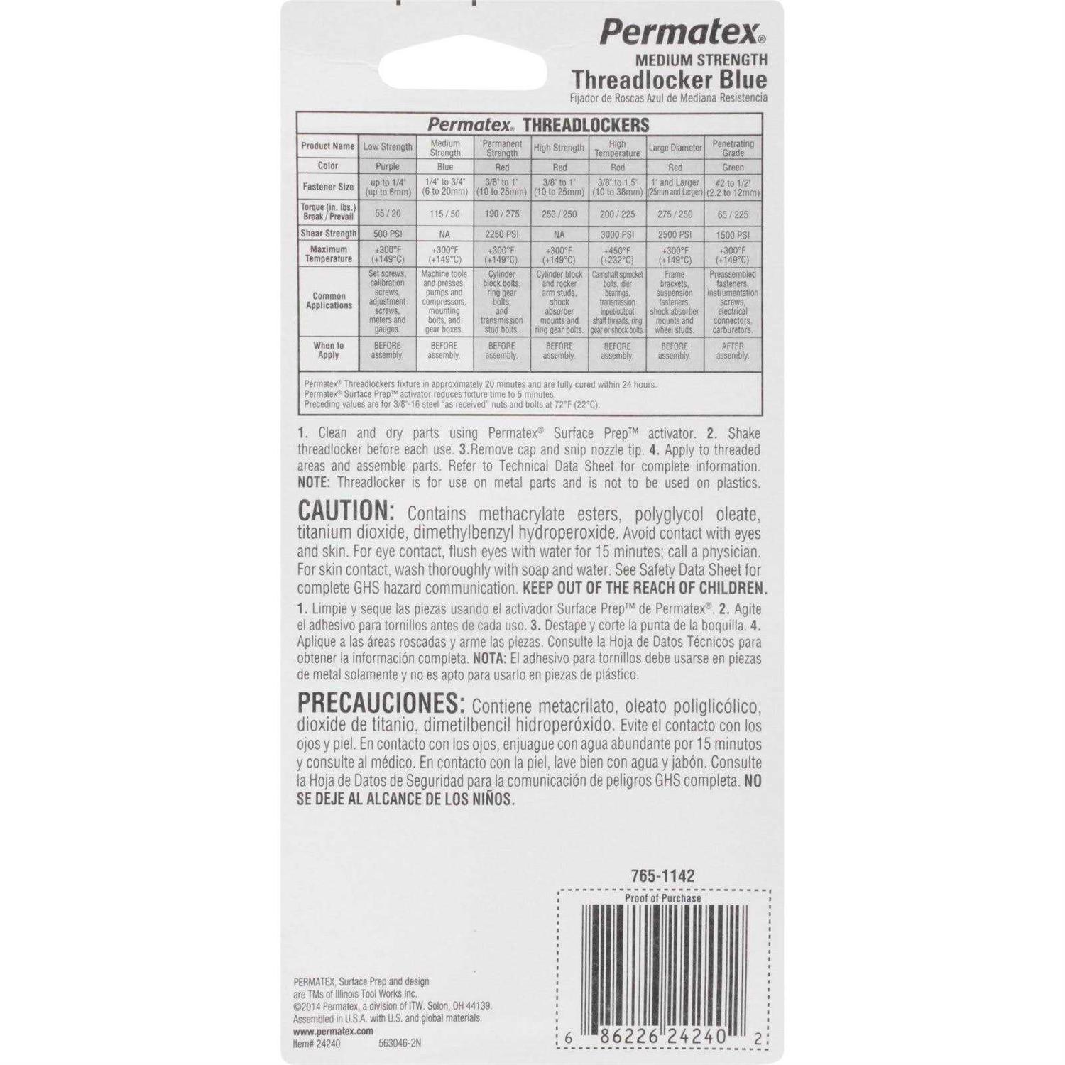 Permatex Blue Threadlocker 24240 - Zenithce