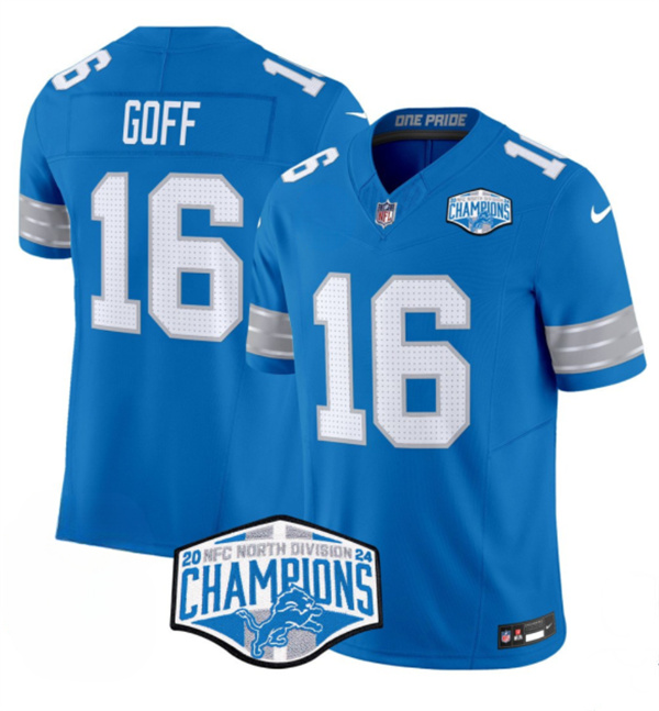 Detroit Lions #16 Jared Goff Blue 2024 NFC North Champions F.U.S.E. Vapor Limited Stitched Jersey - Zenithce