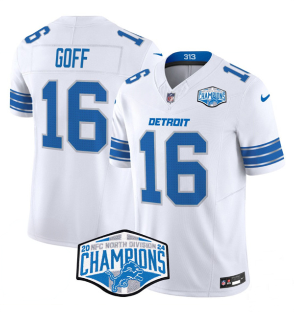 Detroit Lions #16 Jared Goff White 2024 NFC North Champions F.U.S.E. Vapor Limited Stitched Jersey - Zenithce