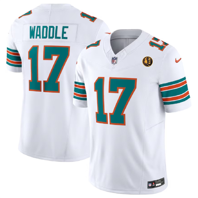 Miami Dolphins #17 Jaylen Waddle White 2023 F.U.S.E. Alternate With John Madden Patch Vapor Limited Stitched Jersey - Zenithce