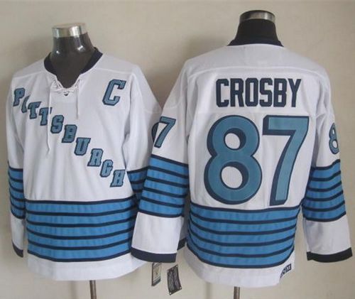 Penguins #87 Sidney Crosby White Light Blue CCM Throwback Stitched Jersey - Zenithce