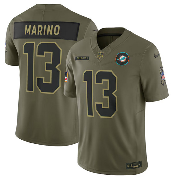 Miami Dolphins #13 Dan Marino Olive 2025 Salute to Service Limited Stitched Jersey - Zenithce