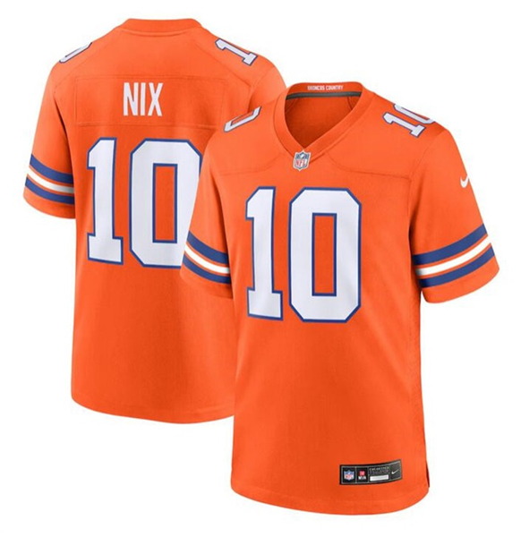 Denver Broncos #10 Bo Nix Orange Mile High Collection F.U.S.E. 1977 Throwback Stitched Game Jersey - Zenithce