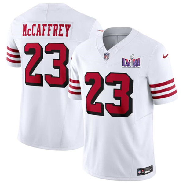 San Francisco 49ers #23 Christian McCaffrey New White 2024 F.U.S.E. Super Bowl LVIII Patch Vapor Untouchable Limited Stitched Jersey - Zenithce