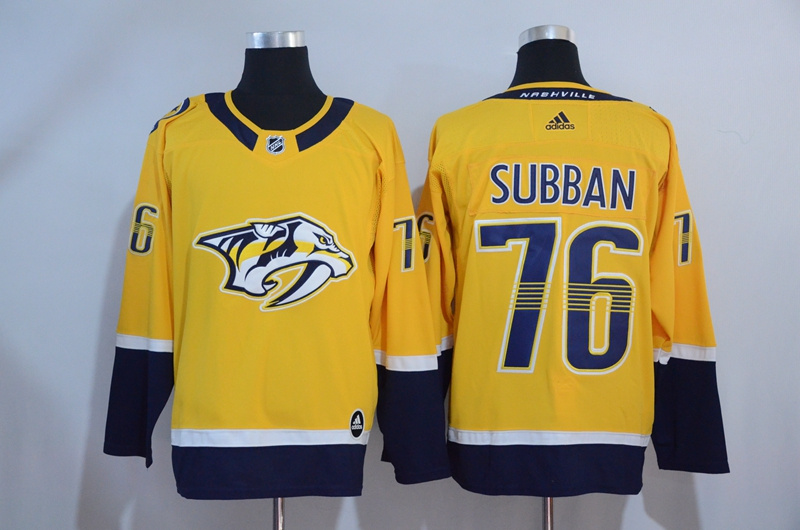 Nashiville Predators #76 P.K Subban Yellow Adidas Stitched Jersey - Zenithce