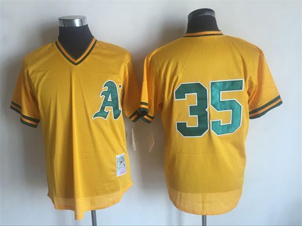 Oakland Athletics #35 Rickey Henderson Mitchell And Ness Yellow 1984 Throwback Stitched Jersey - Zenithce