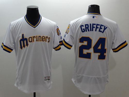 Mariners #24 Ken Griffey White Flexbase Authentic Collection Cooperstown Stitched Jersey - Zenithce
