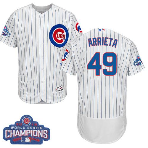Cubs #49 Jake Arrieta White Flexbase Authentic Collection 2016 World Series Champions Stitched Jersey - Zenithce