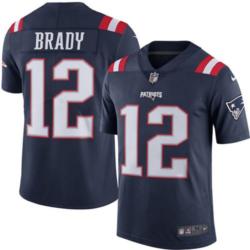 Patriots #12 Tom Brady Navy Blue Stitched Limited Rush Nike Jersey - Zenithce