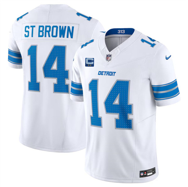 Detroit Lions #14 Amon-Ra St. Brown White 2024 F.U.S.E. With 2-Star C Patch Vapor Limited Stitched Jersey - Zenithce