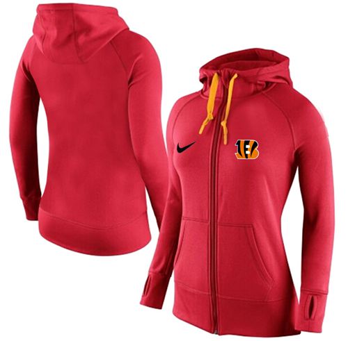 Women's Nike Cincinnati Bengals Full-Zip Performance Hoodie Red - Zenithce